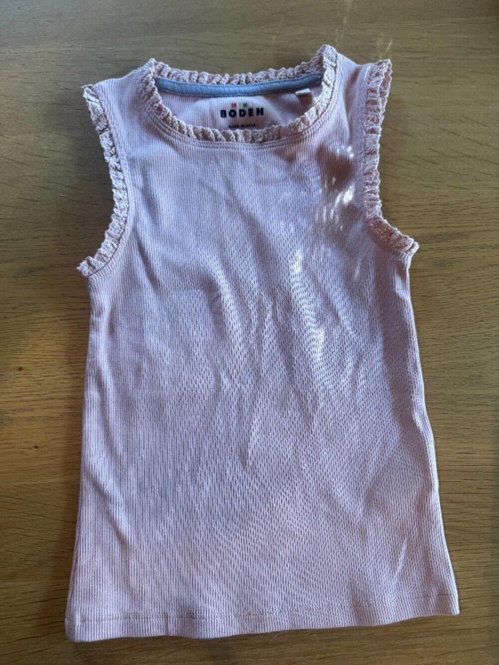 NWOT Pink Mini Boden Ribbed Frilly Tank Top
